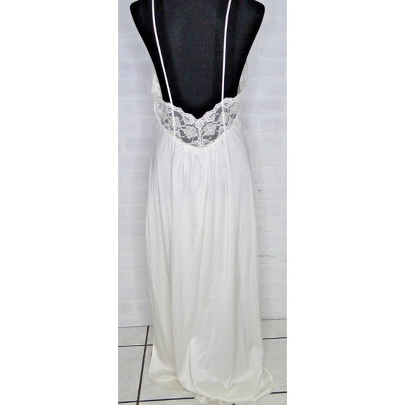 Vintage Lorraine Maxi Sleeveless Nightgown Satin Off White Lace Sz M Women's USA - Picture 5 of 9